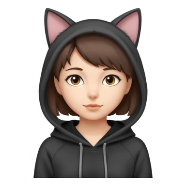 a girl with short brown hair, grey cat ears and a tail, with a black hoodie on  sticker