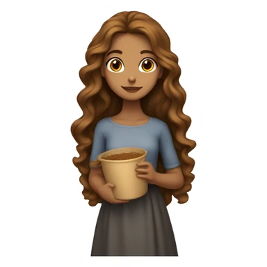 tan girl with long wavy brown hair, holding a calico vat sticker