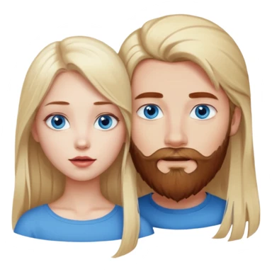 Long-pale-blonde hair, beautiful girl with blue eyes facing, lips touching, reddish-brown hair-beard boy blue eyed white guy sticker