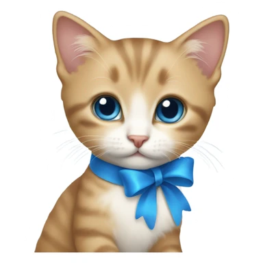 Cute kitten with a blue ribbon sticker