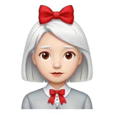 back view of white hair with red bow sticker
