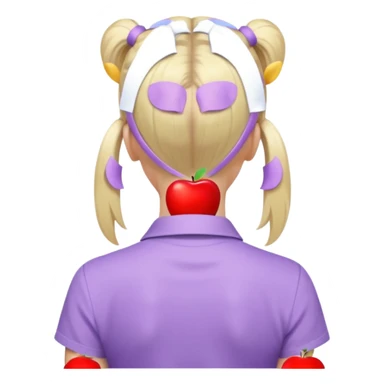 back view of a person with a high light blonde ponytail, wearing a pastel purple shirt, iOS Apple emoji style sticker