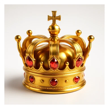 realistic big glowing gold crown with red gems, vivid colors, gemstone highlights sticker