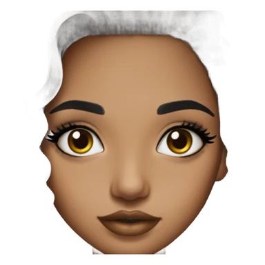 girl with black hair, olive skin, lashes and eyeliner full face of makeup, brown lip liner, black shirt sticker