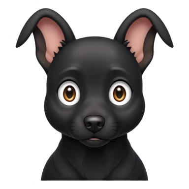 Shadow is a black dog with big upright ears and bright, expressive eyes. He has a sleek, dark coat and a calm but alert look. His face is gentle and intelligent, with a slightly curious expression. Shadow looks loyal, attentive, and a little playful, giving off both a protective and affectionate  sticker