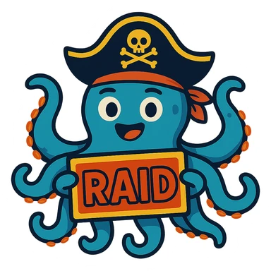 Remove the background while keeping the blue octopus pirate with RAID sign unchanged, preserving transparency. sticker
