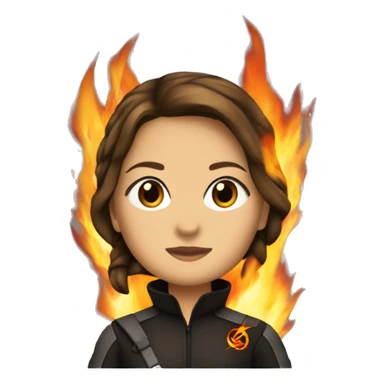 Katniss Everdeen behind fire with the mockingjay suit sticker