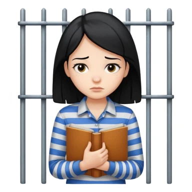 girl with black hair behind bars holding a book, casual shirt top sticker