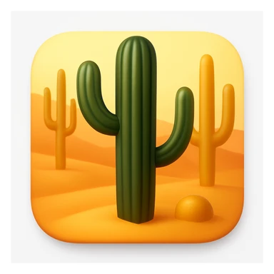 Create a desert emoji exactly like the reference image in iOS emoji style. Include the same cacti, sand, and colors with a smooth and shiny appearance. Add a soft shadow to the emoji. sticker