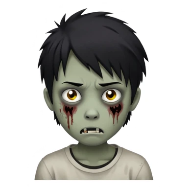 Boy, zombie, black hair, medium long,wolf cut, emo, shaggy, dark, spooky, creepy expression,sad sticker