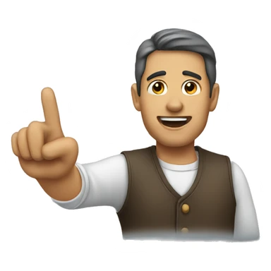 man pointing at his ear sticker