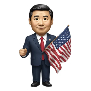 President Xi holding a usa flag sticker