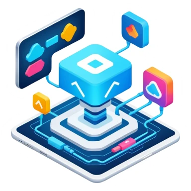 create an isometric analogous to showcase AI embedded experience in workflows sticker