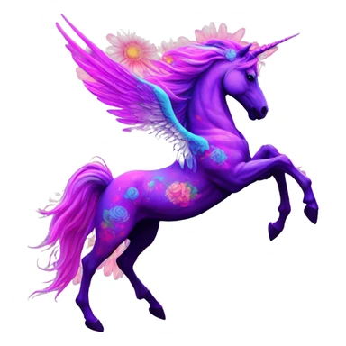 Zombie Pegasus unicorn psychedelic flowers floral groovy art neon rave raving sticker