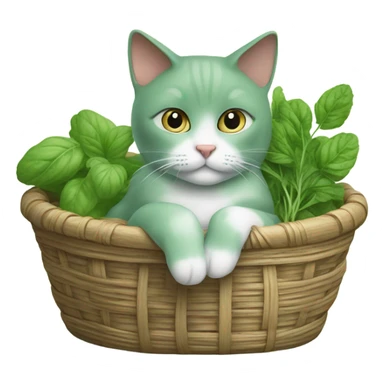 Minty cat with a basket full of herbs  sticker