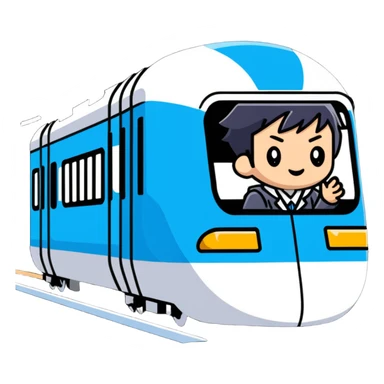 Japanese high school boy riding shinkansen bullet train during school trip sticker
