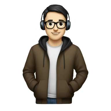 nerd white guy with short dark hair and headphones i e hoodie sticker
