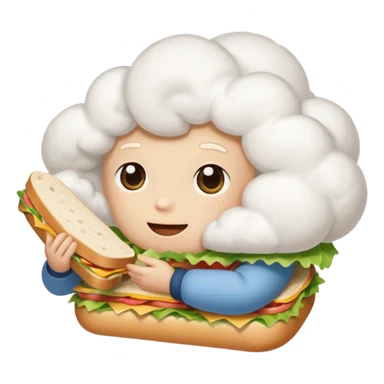 Not on top of the sandwich, it is onto if a big cloud and holding the sandwich in its hand sticker