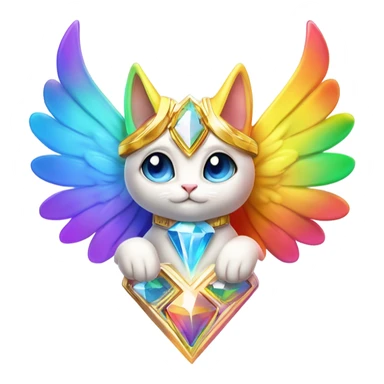 Transcendent Heavenly Rainbow 4d Diamond ultra mega surpream Omni-Cat God with wings and a ring around its body and another ring above it’s head full body sticker