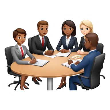 diverse team in business attire discussing at a meeting table sticker