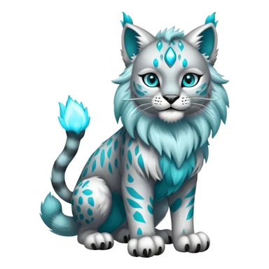 Silver and cyan Fairy-type Bobcat-Lynx-Lion-Fakémon full body sticker