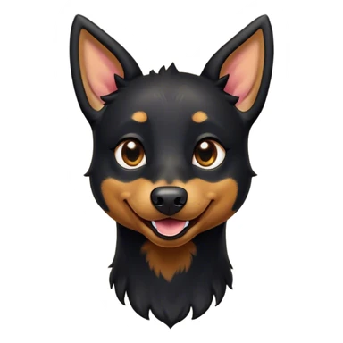Cinematic Comical Black and Tan Kelpie Portrait Emoji, Head tilted dramatically with an exaggeratedly amused expression, featuring a striking black Fur with bold tan patches, wide, expressive dark eyes filled with playful disbelief, Simplified yet hilariously expressive features, highly detailed, glowing with a slightly sassy glow, high shine, dramatic yet playful, stylized with an air of cheeky mischief, bright and endearing, soft glowing outline, capturing the essence of a spirited and over-the-top herder, so meme-worthy it feels like it could side-eye its way into internet fame instantly! sticker