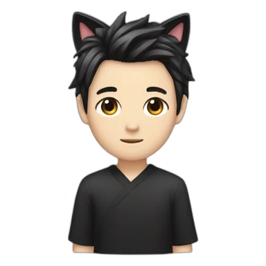 Japanese boy, with black cat ears and a cute hair style in black sticker