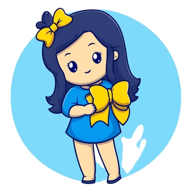 woman with a blue bow on her head and long black hair sticker