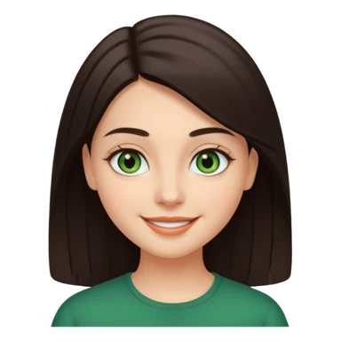 Girl with dark green eyes, light eyebrows and long dark-brown straight hair with oval face sticker
