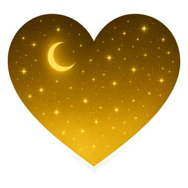 Modify the heart with a night sky gradient to a yellow night theme with a yellow gradient, more stars, and a soft glow. Remove the background entirely  sticker