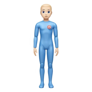 blue test dummy with tracking target waist view sticker