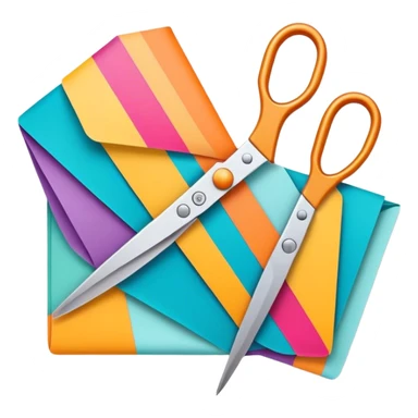 Paper craft icon, folded paper, scissors, decorative paper patterns, vibrant colors, minimalistic style, clean lines, transparent background. sticker