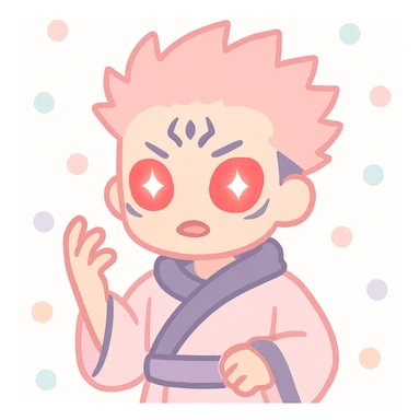 Sukuna in dramatic pose, glowing red eyes, traditional Japanese robe, anime style sticker