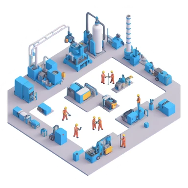 factory floor with industrial equipment and workers sticker