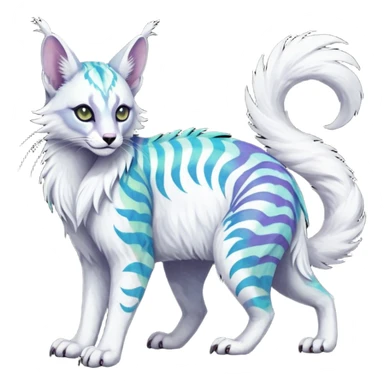Colorful dark tropical feathery tribal pale light fruity pastel white glorious iridescent divine exotic cute albino neon vibrant spooky evil zigzagged cool beautiful beautiful fantasy-caracal-civet-genet-sergal-vernid-Gryphon-Cacomistle-Trico-oncilla-animal-Fakémon-hybrid-fursona (full body) sticker