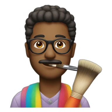 man glasses with rainbow clothes and flowers on face and paintbrush sticker