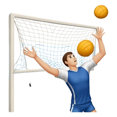 A handball thrown towards the goal by close-up hand, with the goalposts and court lines in the background. The scene captures the power and precision of the throw, with the net of the goal in focus, emphasizing the dynamic action of the sport. sticker