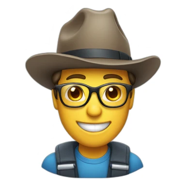 happy looking person wearing a truckers hat and glasses sticker