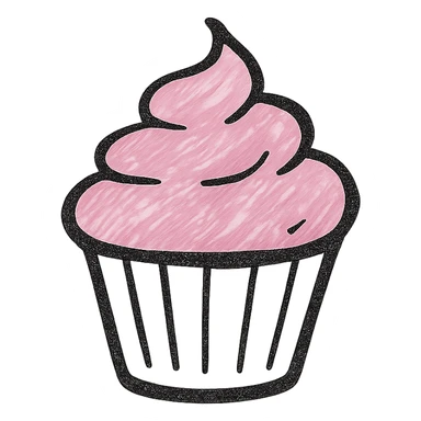 cupcake with pink icing, hand drawn style sticker