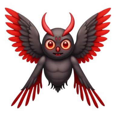 Create a scary emoji of the mothman with bright red eyes and as depicted in the legend. Make it less bird like sticker