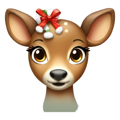 Cute cartoon deer with big eyes and wearing Christmas bow sticker