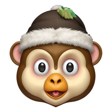 Make a monkey head wear a penguin hat sticker