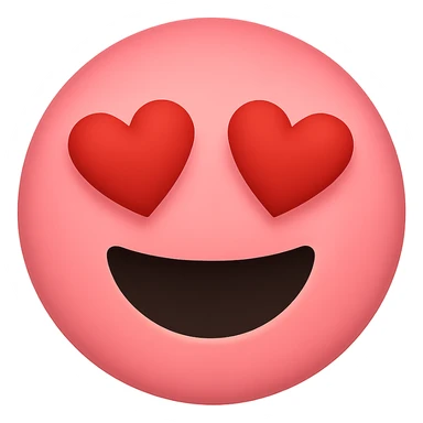 pink face with heart eyes emoji, digital illustration sticker