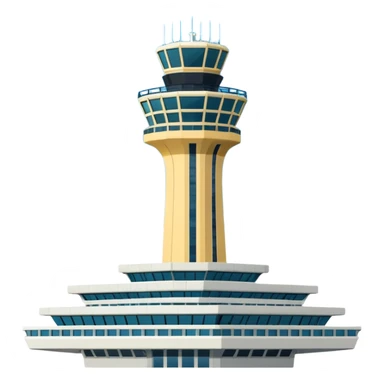 Schiphol Airport control tower, iconic modern architecture, clear details, emoji style, no text sticker