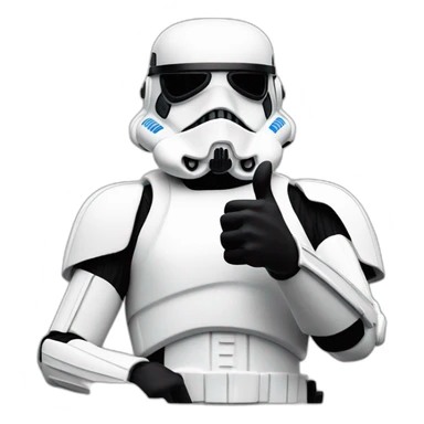storm trooper in sunglasses giving a thumbs-up, with a relaxed pose and a simple background. sticker