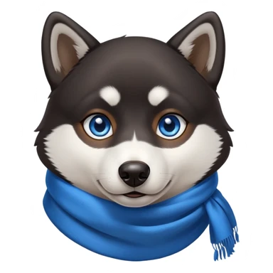 Black Husky with 1 blue eye and 1 brown eye and blue scarf sticker