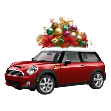 Red Mini Cooper Clubman with lots of Christmas decorations sticker