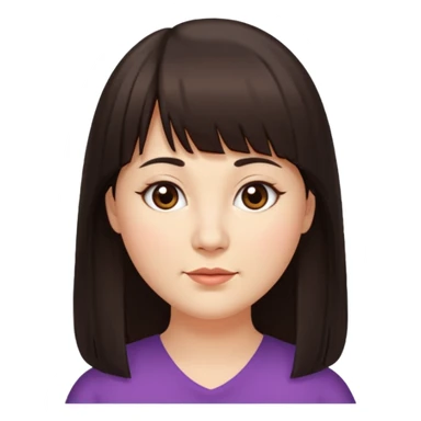 40 yr old woman, long hair down back, very small brown eyes, long hair, straight dark brown hair, bangs, chubby, long face sticker