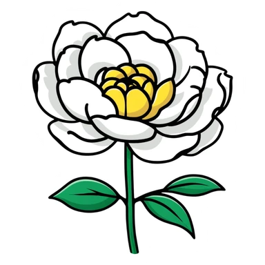A white peony flower with golden center sticker