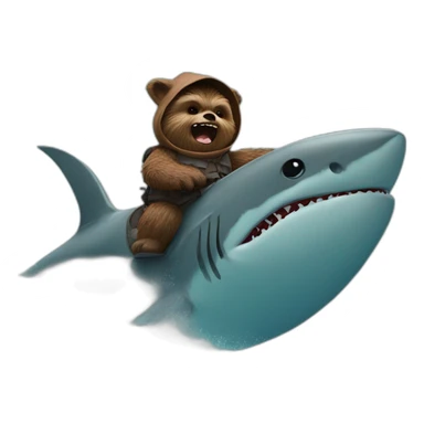 ewok riding a shark sticker